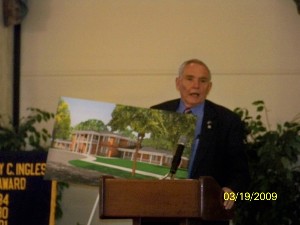 Donahoe presents the plans for the future Fisher House in St. Louis at the March meeting.
